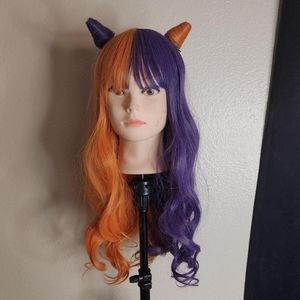 Synthetic Alice garden split orange purple curly  horn halloween Cosplay anime w